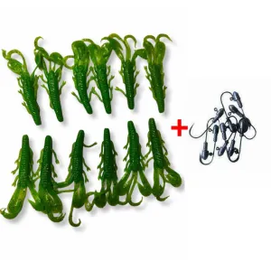 12pcs 10cm Fishing Soft Plastic  Yabbie Lure Bonus 10 Jig heads GREEN