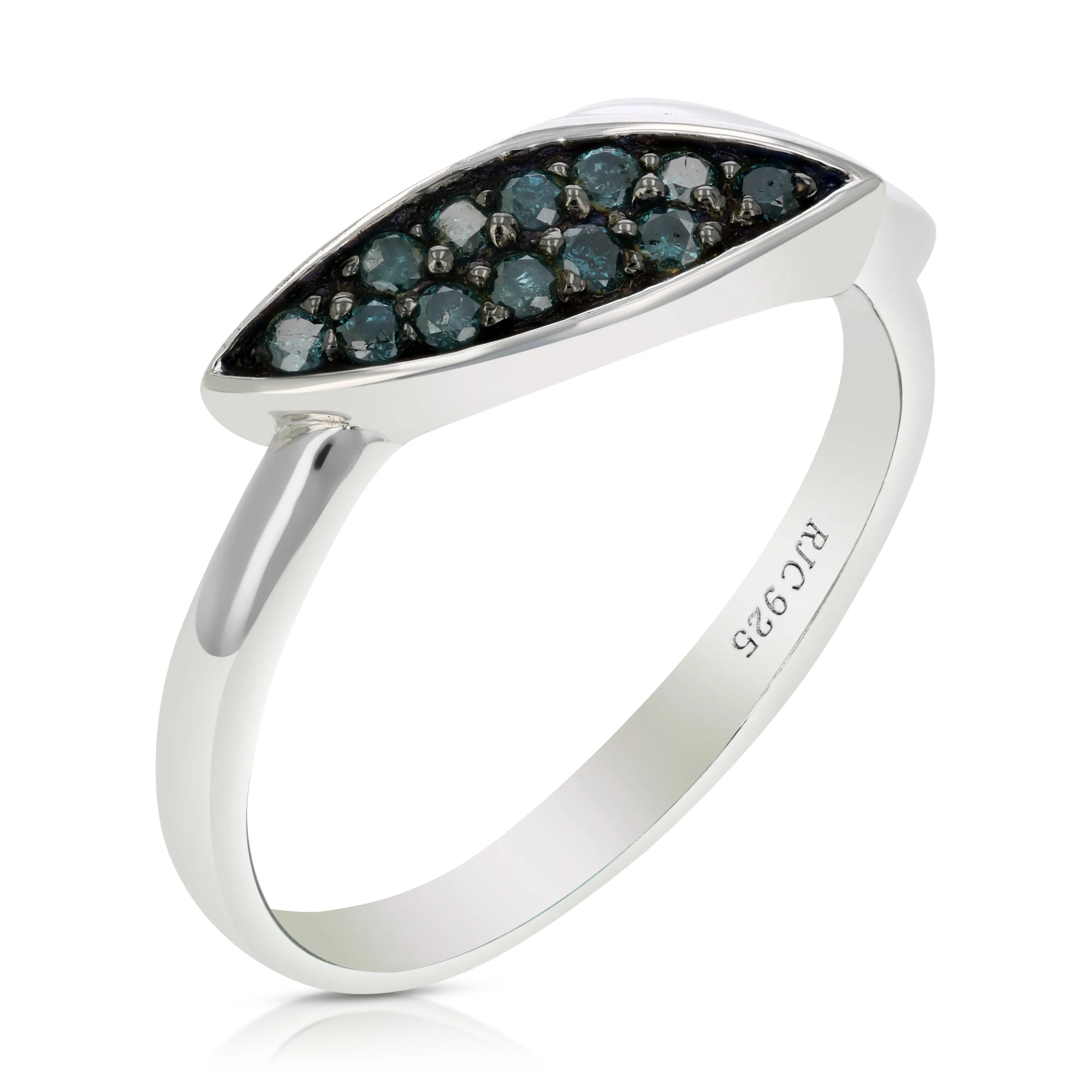 1/5 cttw Marquise Blue Diamond Statement Ring in Sterling Silver