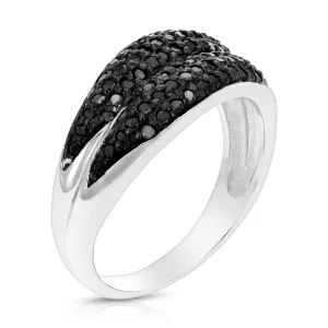 3/5 cttw Two Row Black Diamond Statement Ring in Sterling Silver