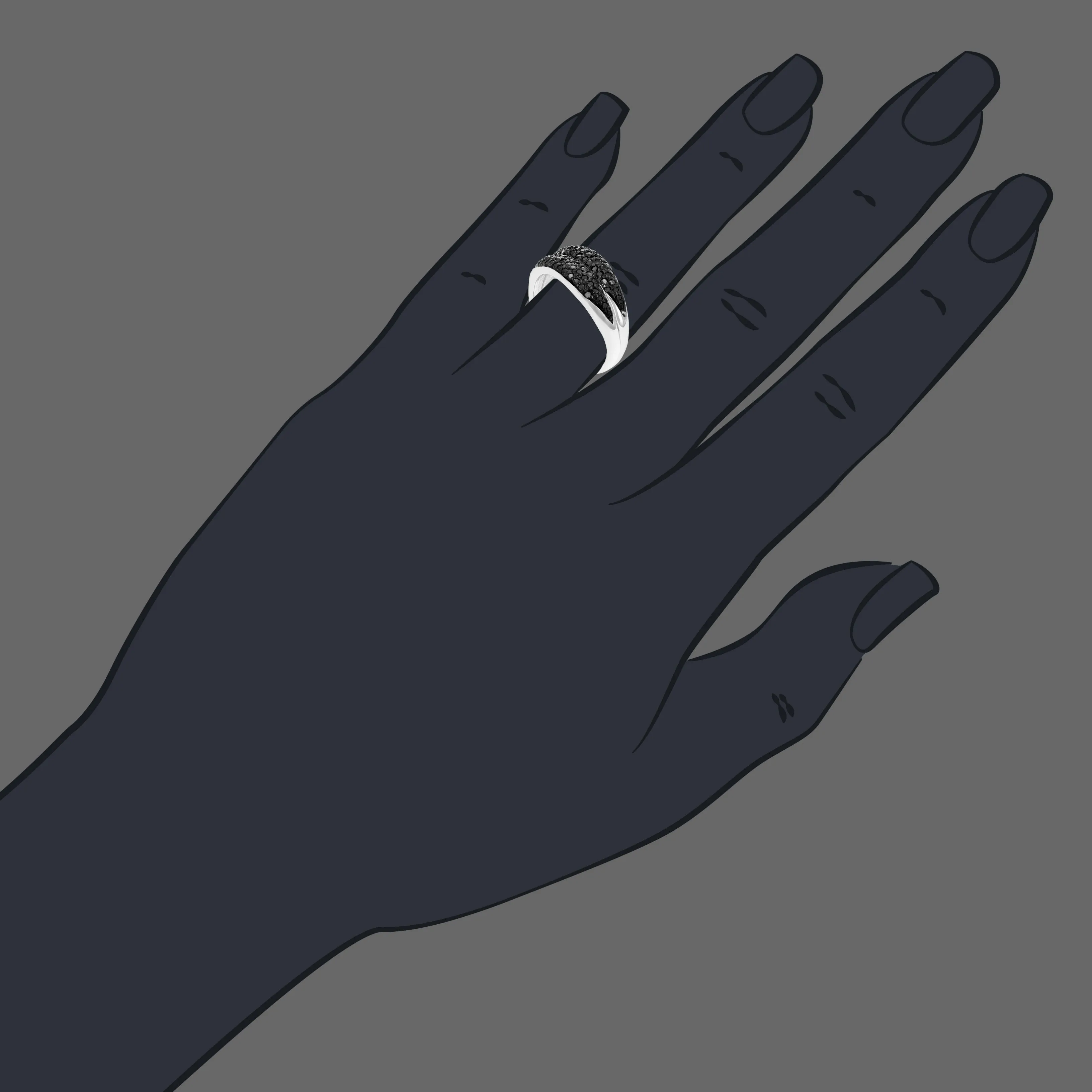 3/5 cttw Two Row Black Diamond Statement Ring in Sterling Silver