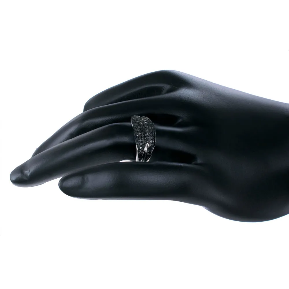 3/5 cttw Two Row Black Diamond Statement Ring in Sterling Silver