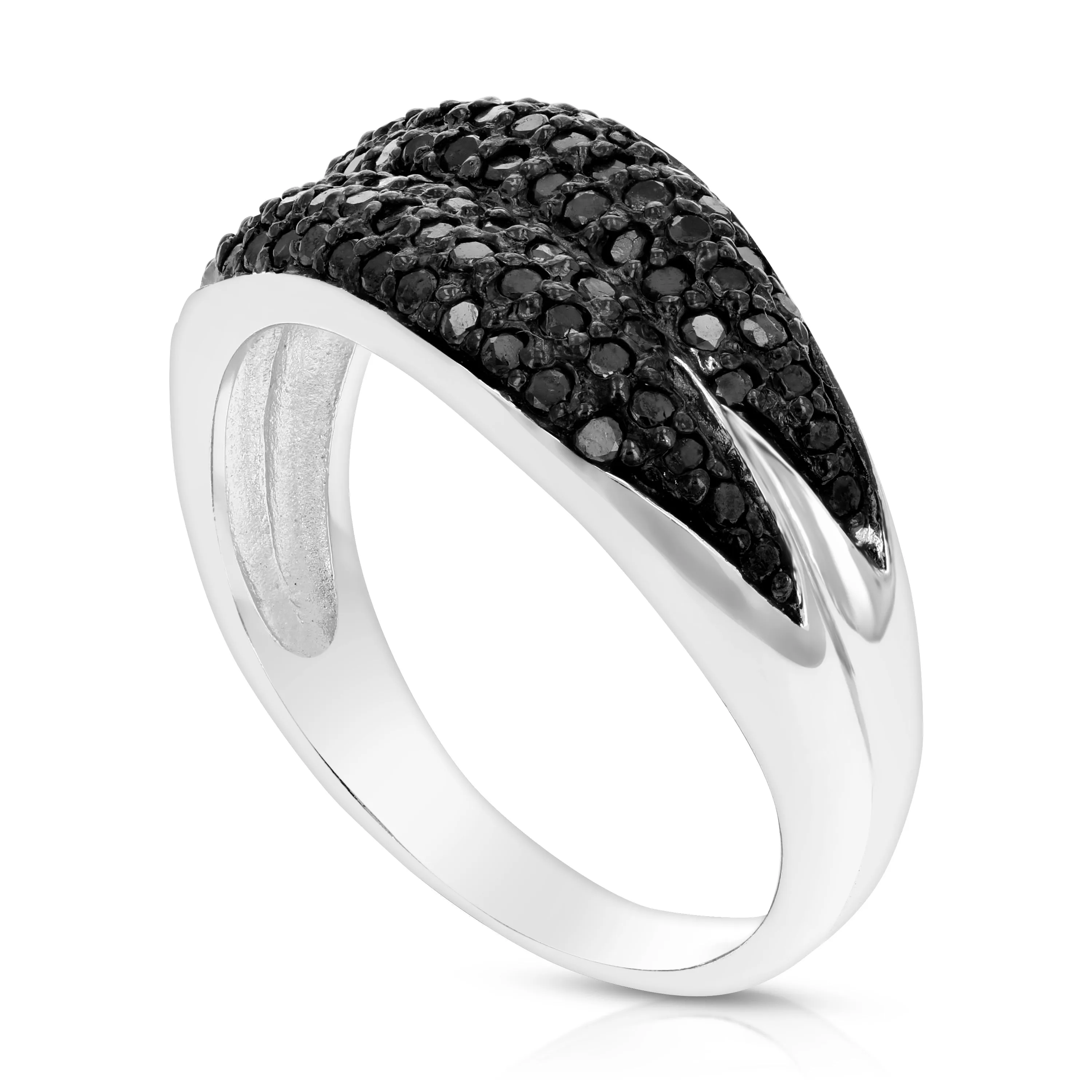 3/5 cttw Two Row Black Diamond Statement Ring in Sterling Silver