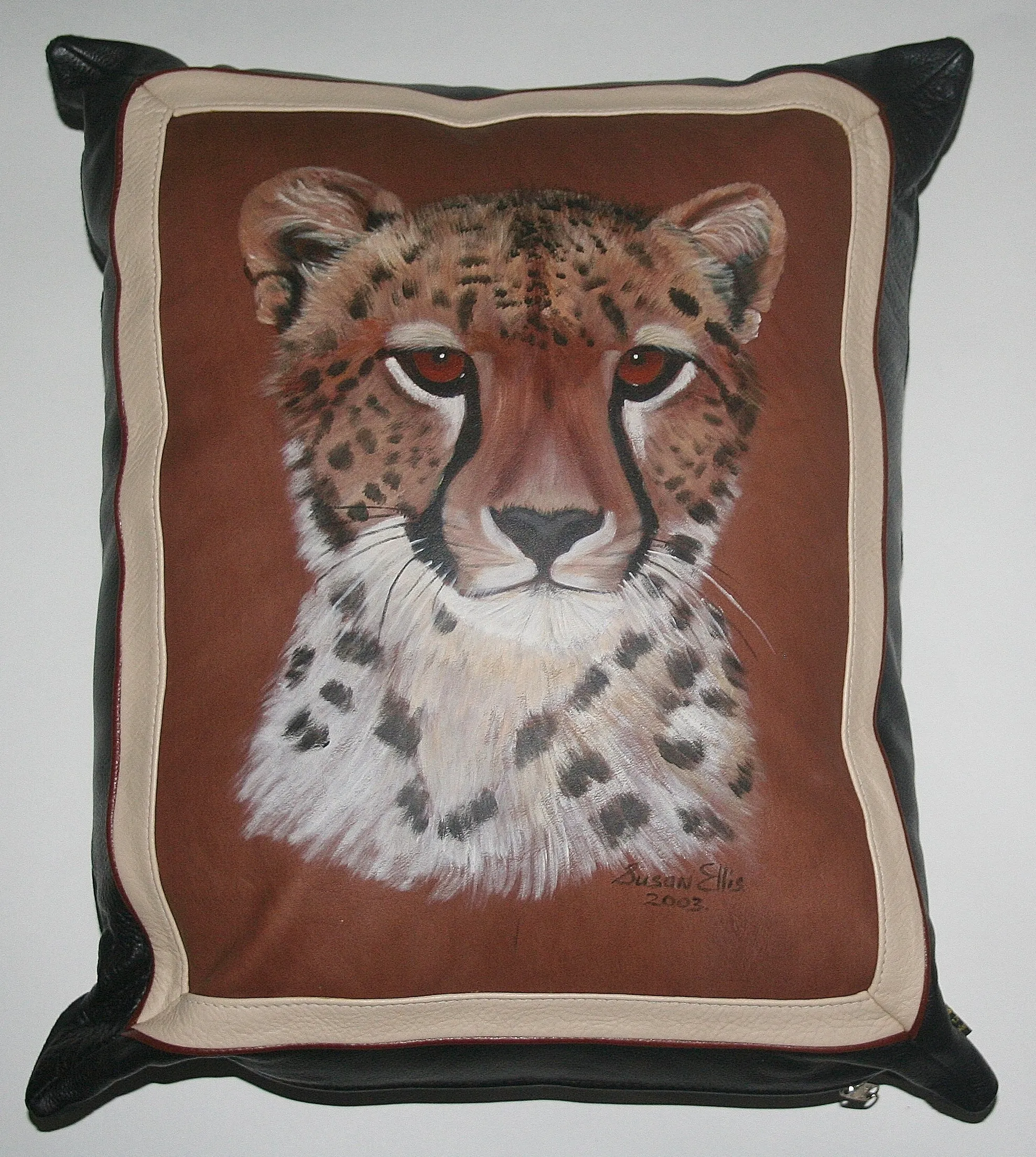 African Leopard Leather Pillow Original Art