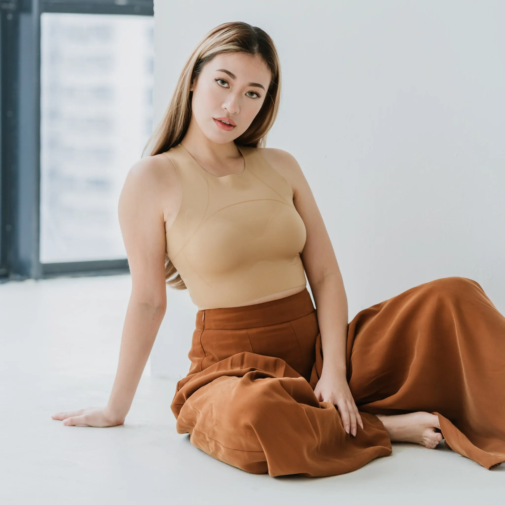 AIR-LEISURE Hourglass Bra Top in Warm Nude