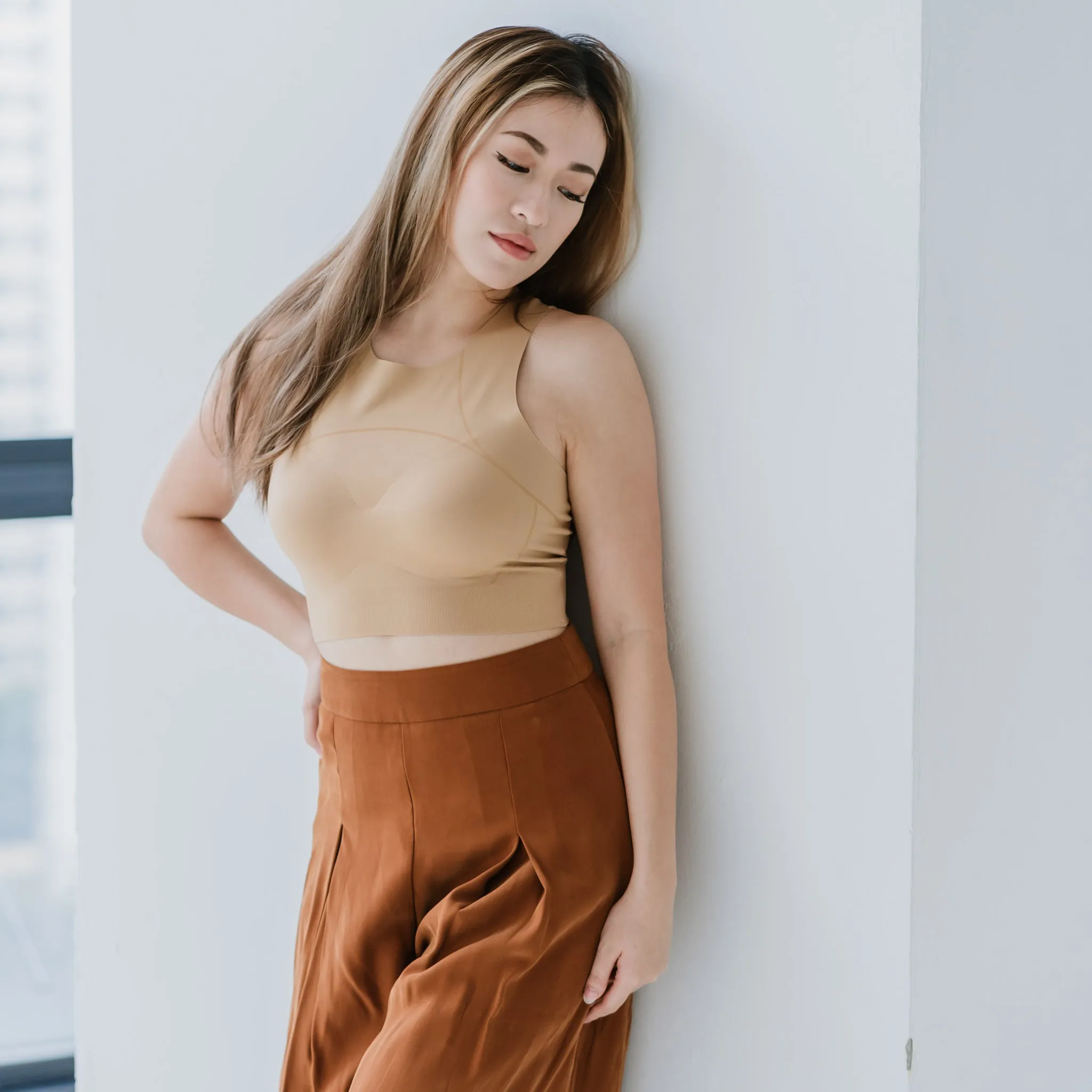 AIR-LEISURE Hourglass Bra Top in Warm Nude