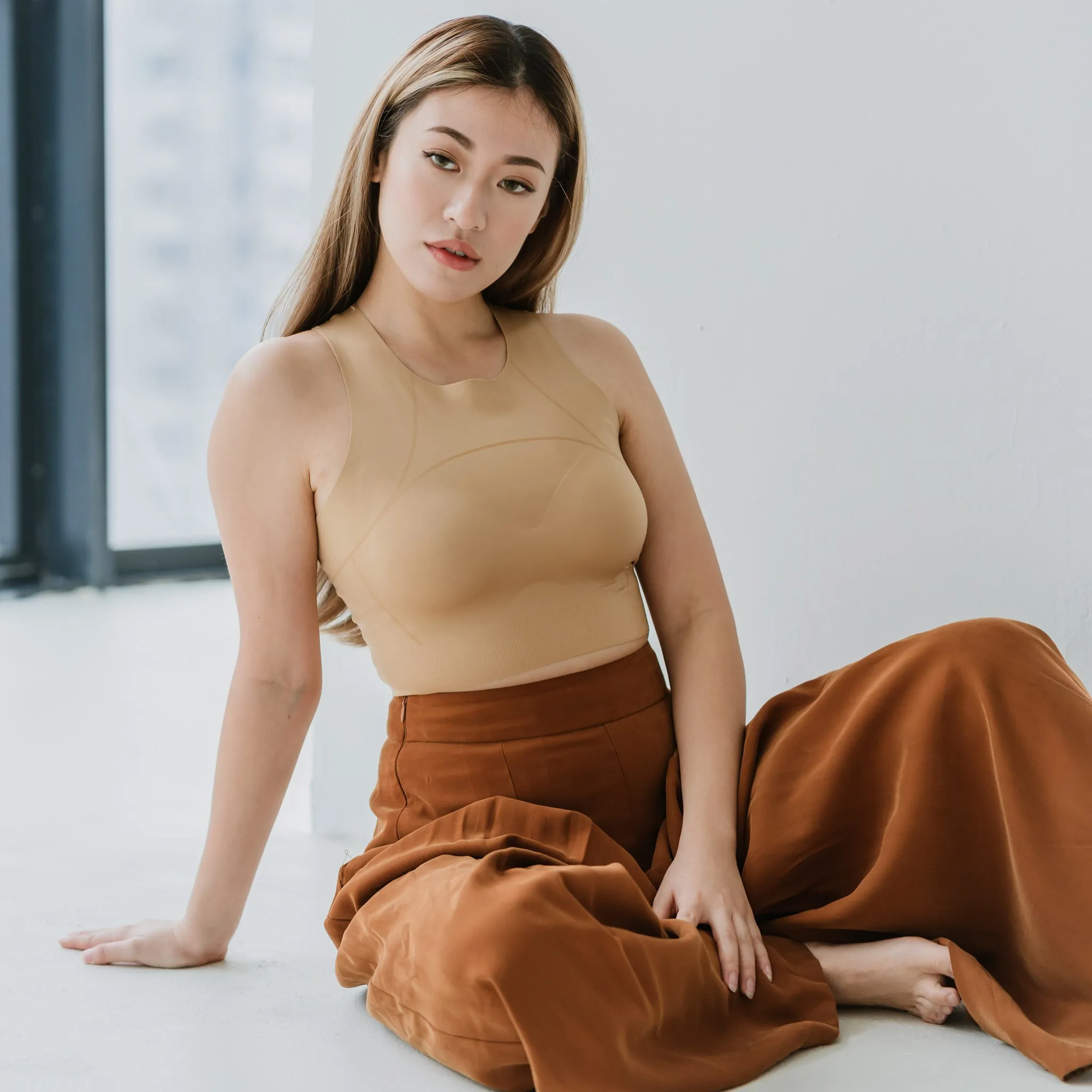 AIR-LEISURE Hourglass Bra Top in Warm Nude