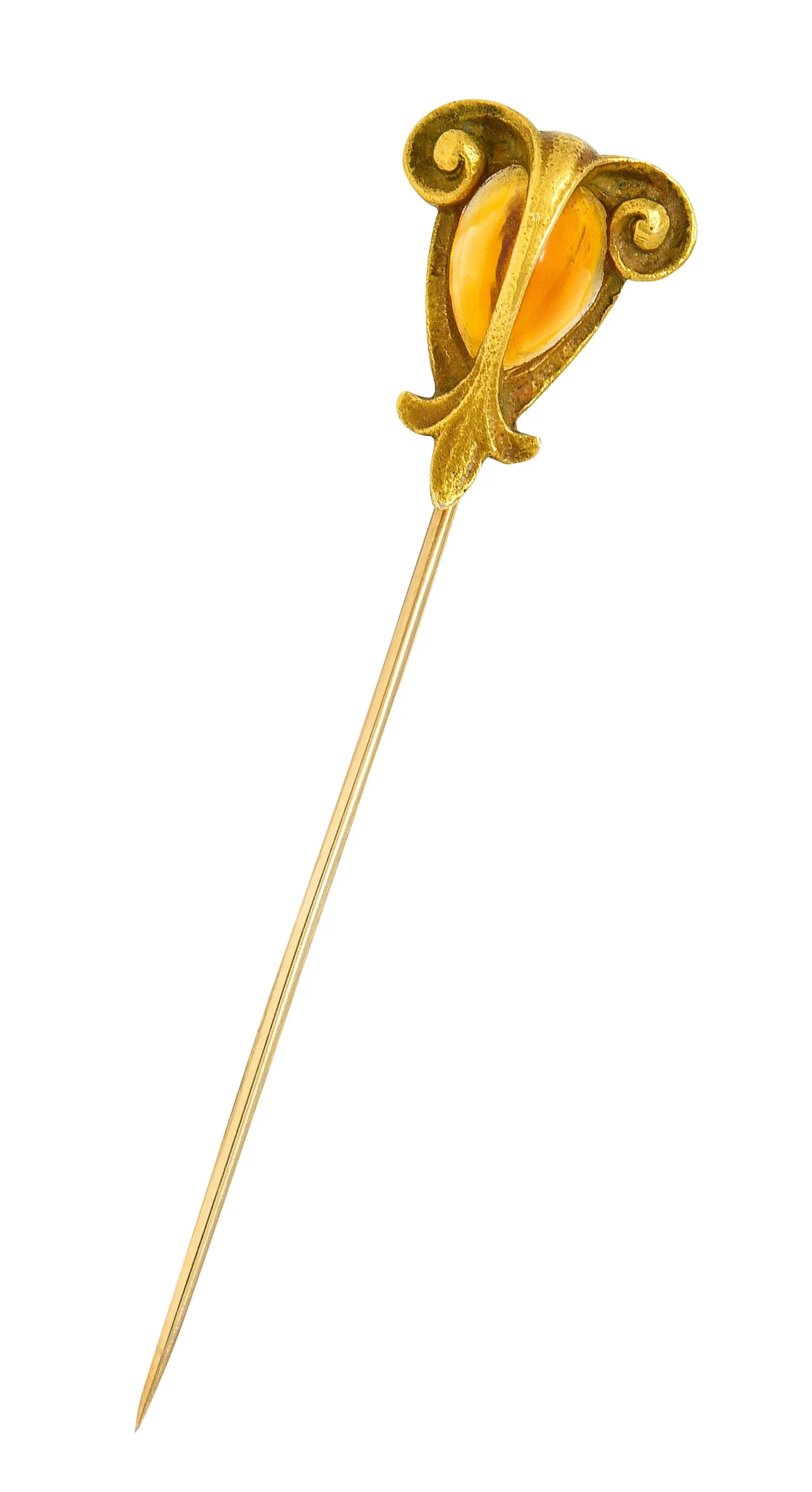 Art Nouveau Citrine Cabochon 18 Karat Gold Hellenistic Stickpin