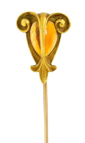 Art Nouveau Citrine Cabochon 18 Karat Gold Hellenistic Stickpin