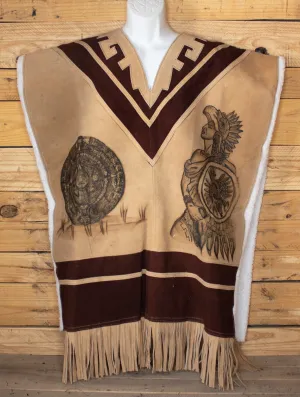 AUTHENTIC SUEDE LEATHER stamped Calendario Azteca Aztec deer sheep wool Mexican poncho Gaban