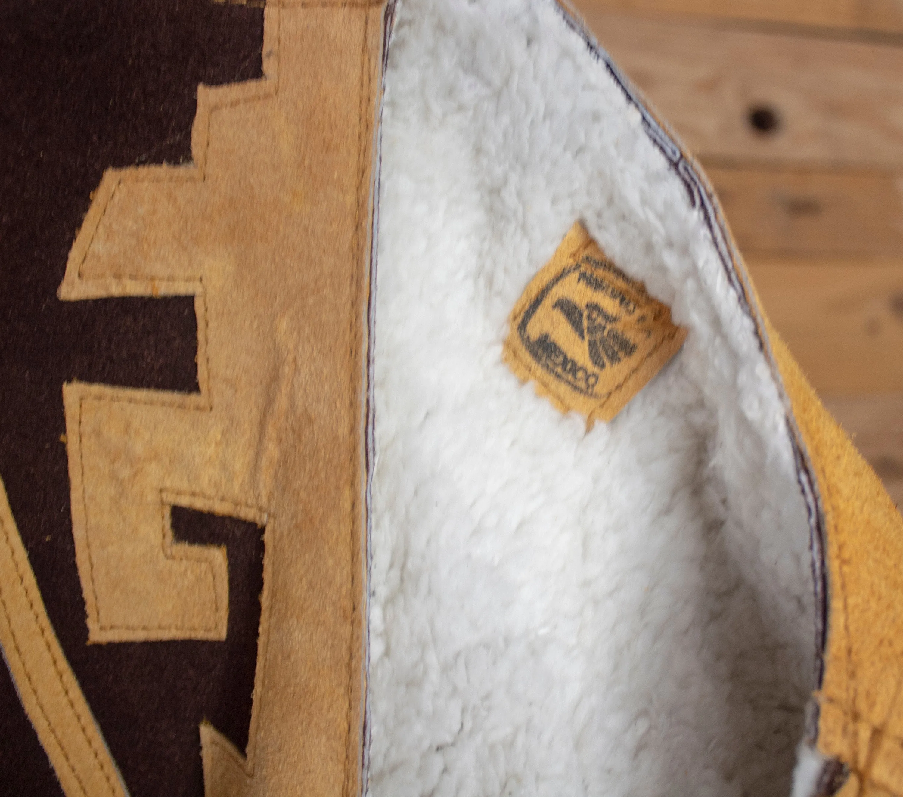 AUTHENTIC SUEDE LEATHER stamped Calendario Azteca Aztec deer sheep wool Mexican poncho Gaban