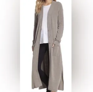 Barefoot Dreams Cozy Chic Ultra Lite Duster Cardigan Taupe Women's Medium
