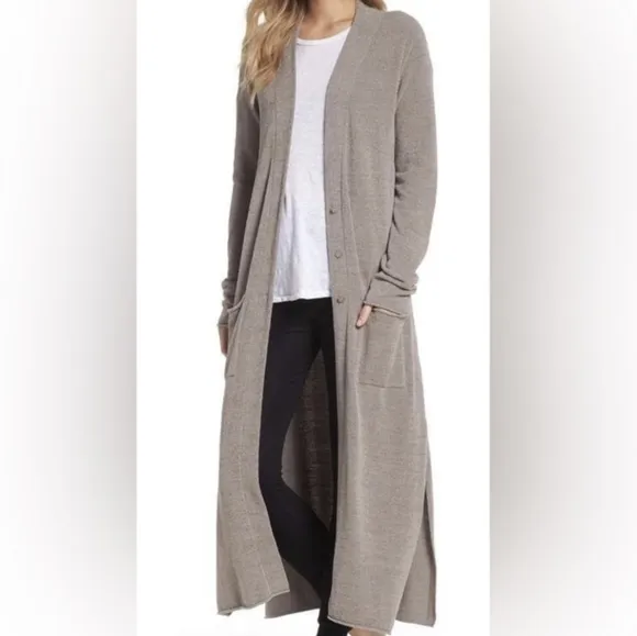 Barefoot Dreams Cozy Chic Ultra Lite Duster Cardigan Taupe Women's Medium