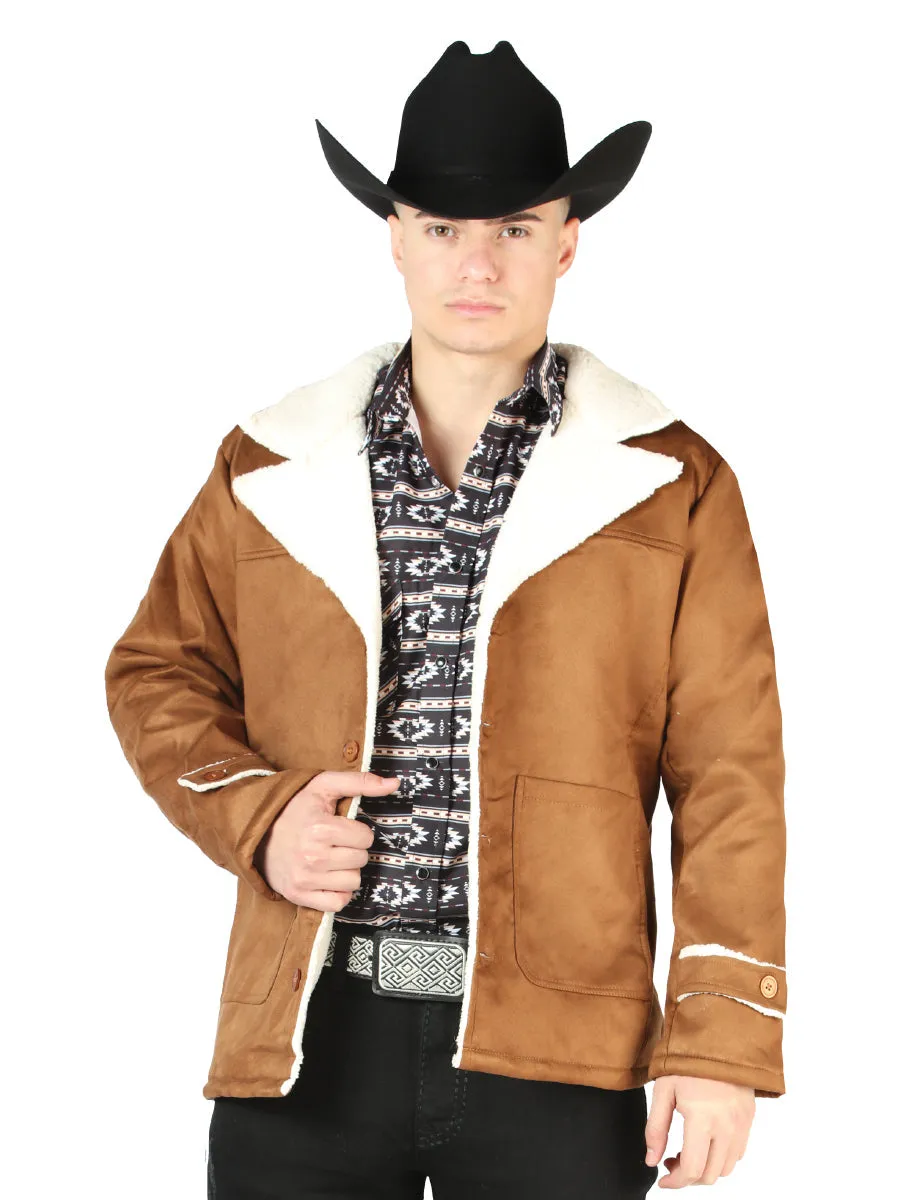 Chamarra Vaquera Invernal de Forro Afelpado (Tipo Borrego) Calidad Suprema Tan para Hombre 'El General' - ID: 44139