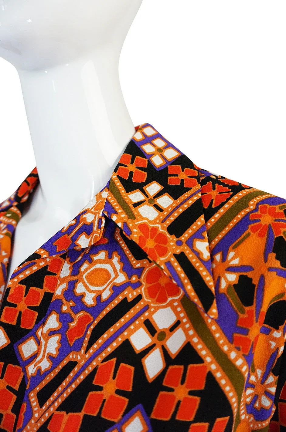 Chic 1970s Belted Coral Print Lanvin Shirt Dress