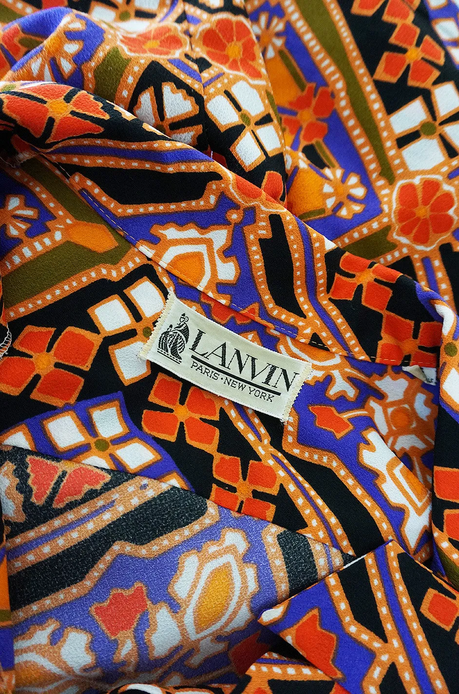 Chic 1970s Belted Coral Print Lanvin Shirt Dress