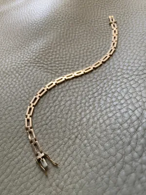 Chic square link 18k solid gold bracelet - Mid century