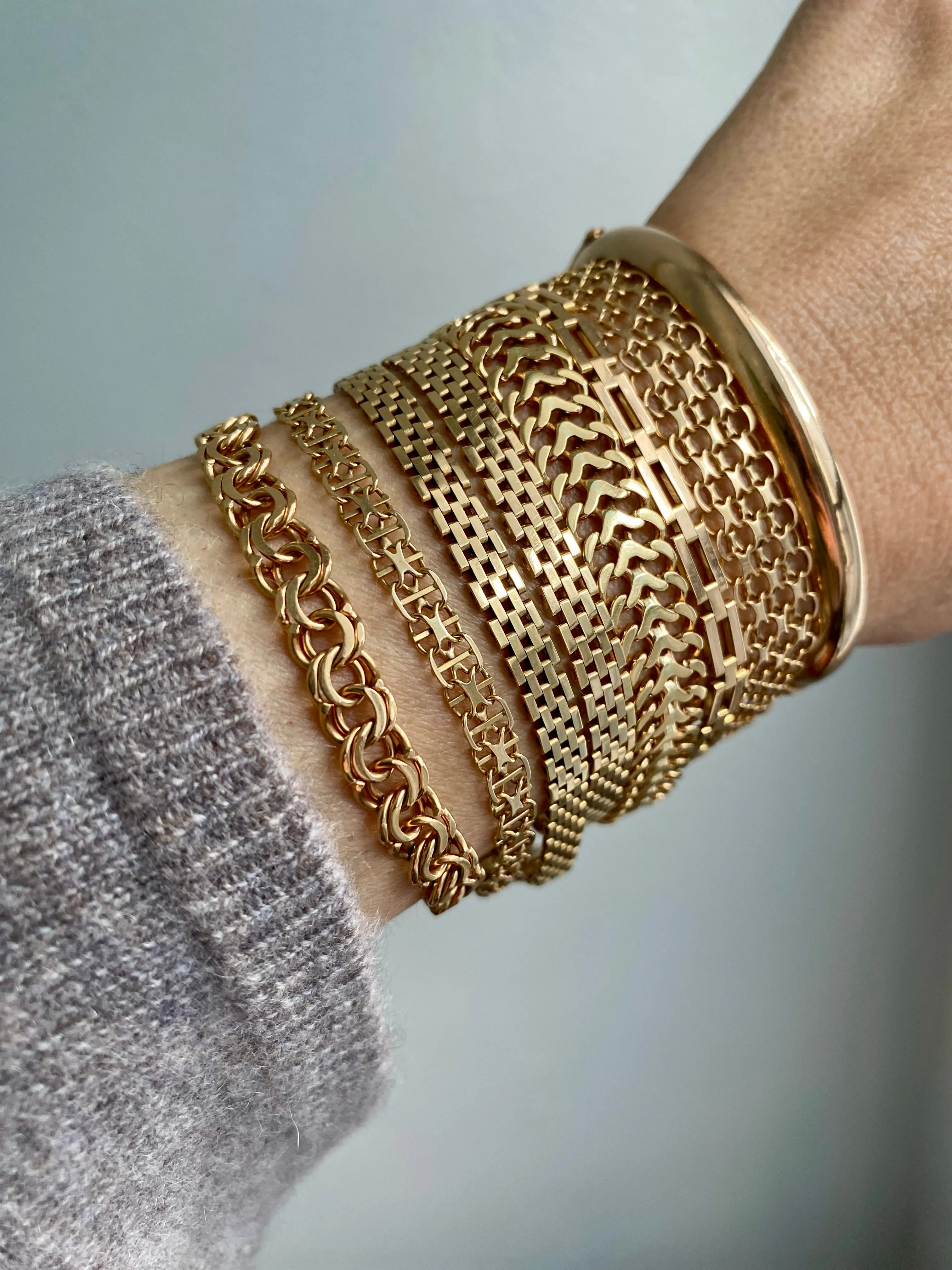 Chic square link 18k solid gold bracelet - Mid century