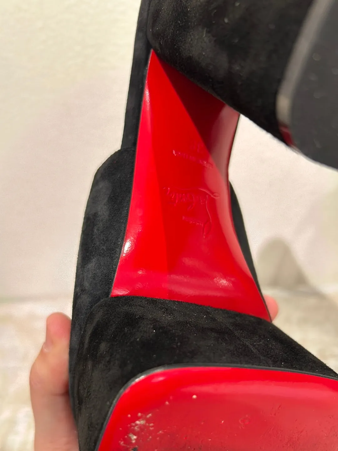 Christian Louboutin Shoes, Black Suede Yazemule Platforms (size 38)