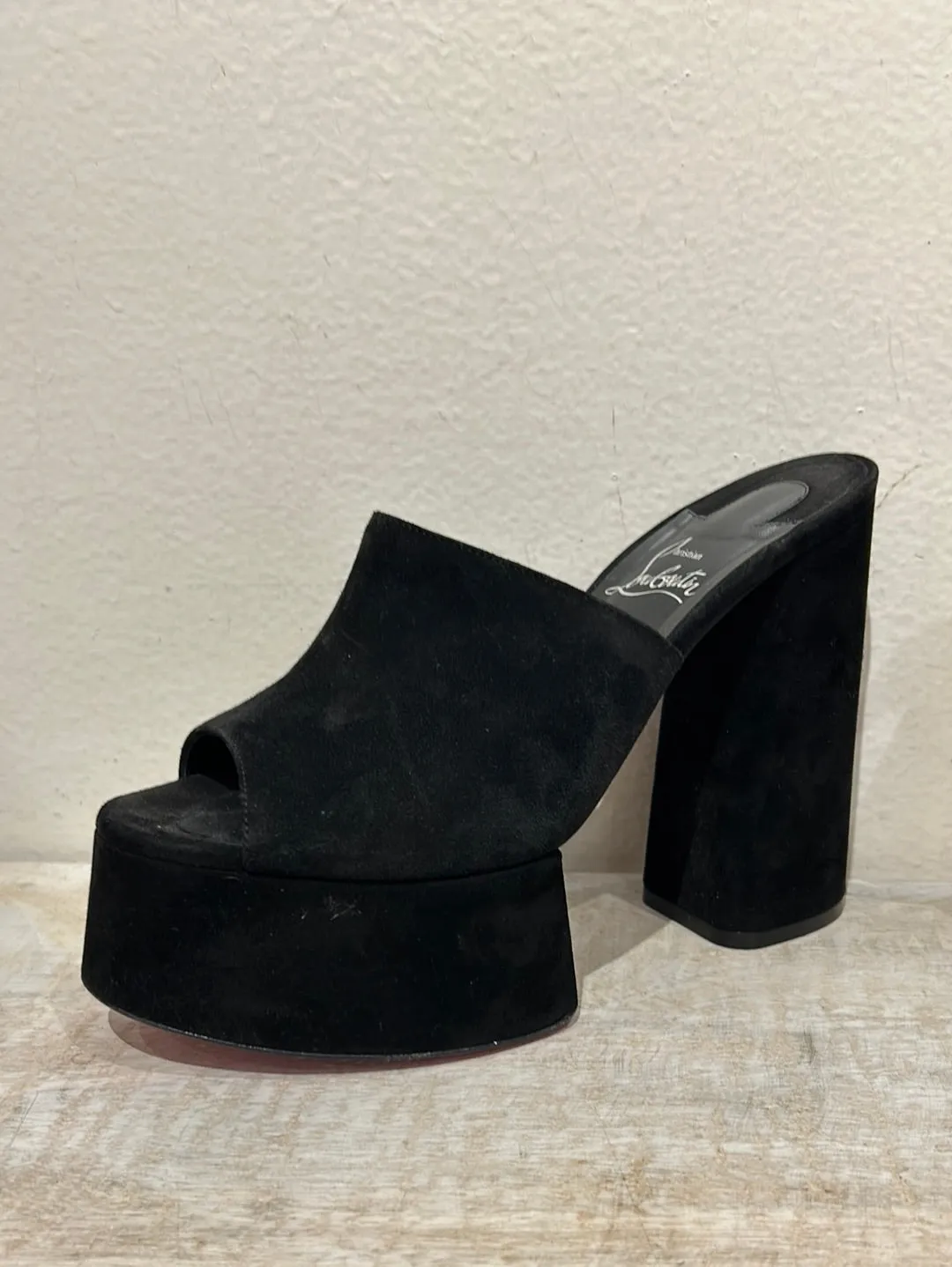 Christian Louboutin Shoes, Black Suede Yazemule Platforms (size 38)