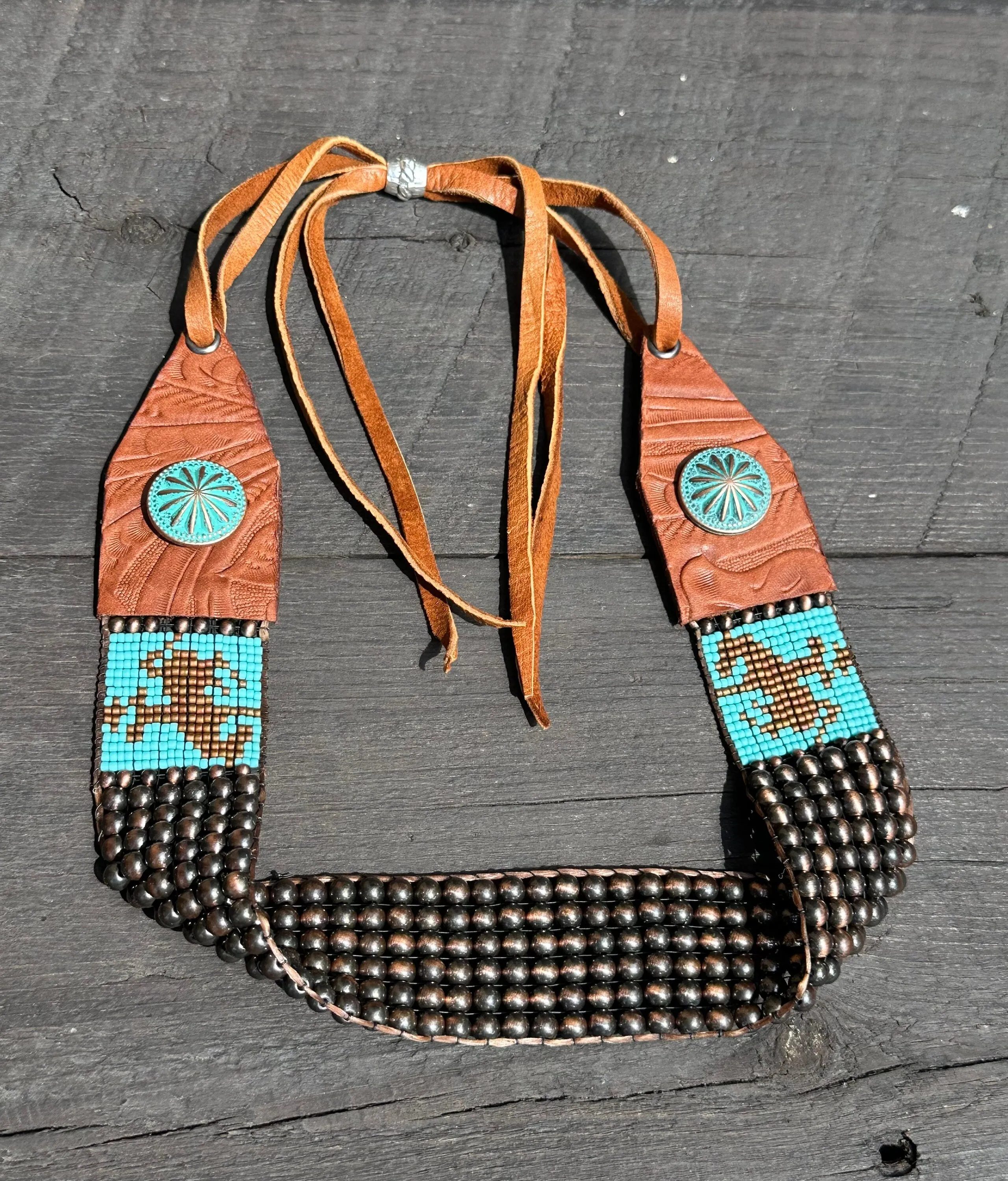 Copper Navajo Pearl Bronc Hatband; Joe 307