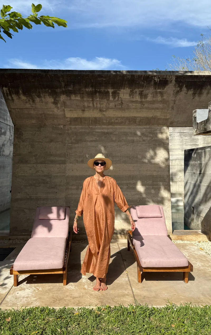 Copper Silk metallic pinstripe long caftan