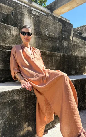 Copper Silk metallic pinstripe long caftan