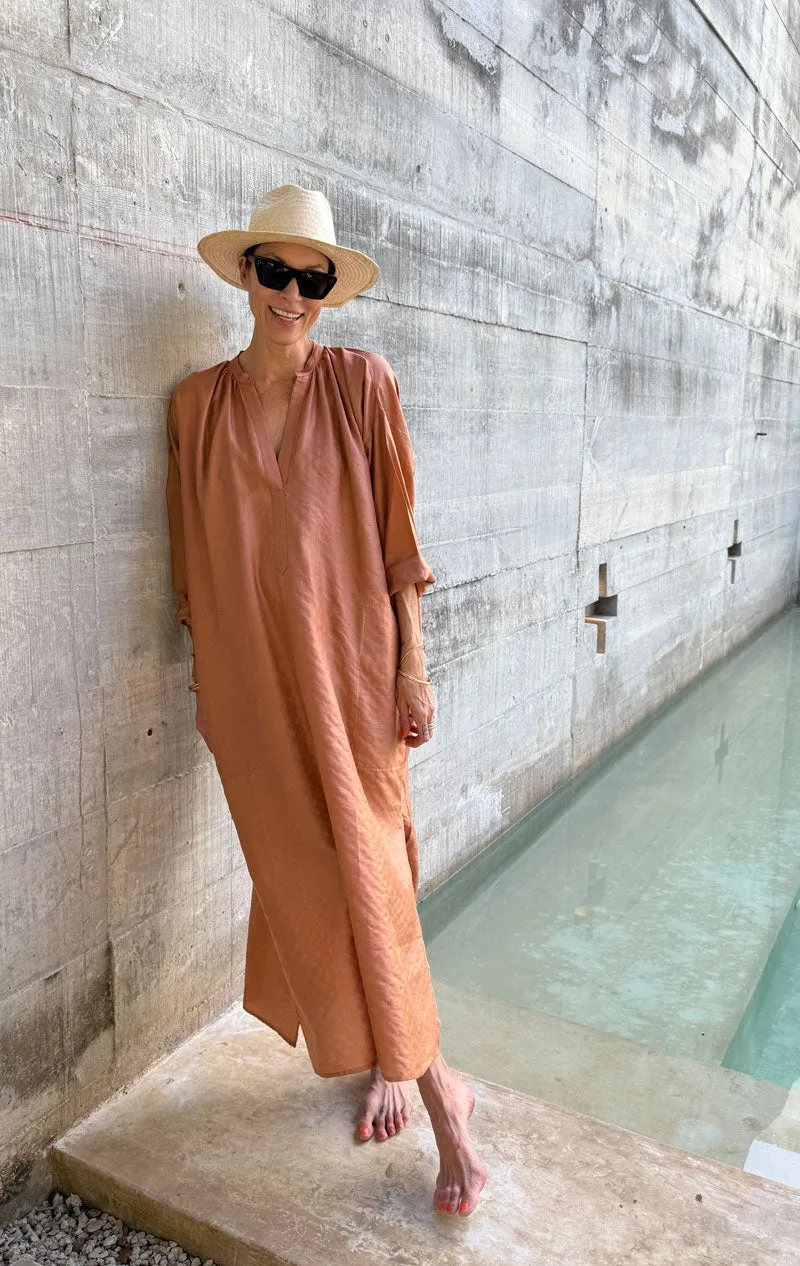 Copper Silk metallic pinstripe long caftan