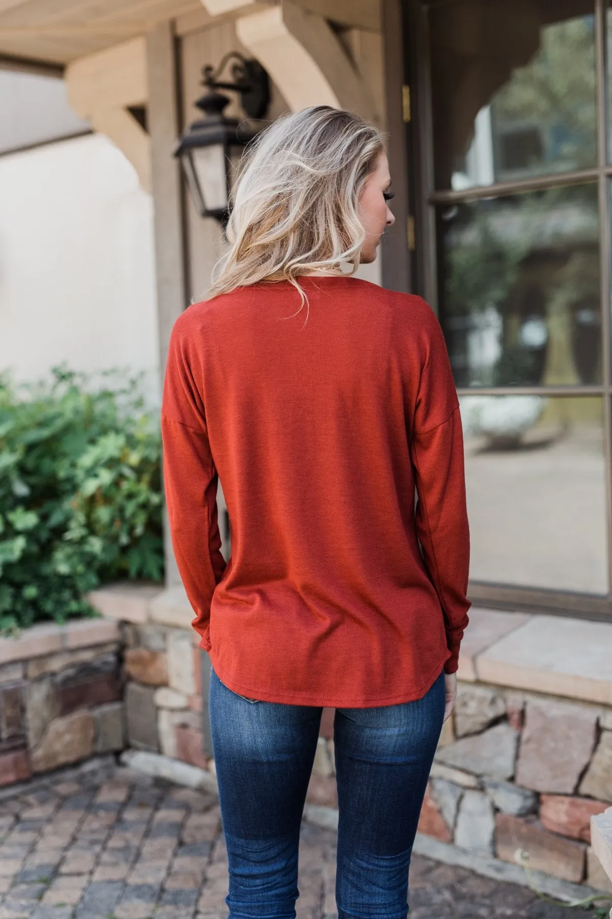 Cozy & Warm 4 Button Henley Top- Rust