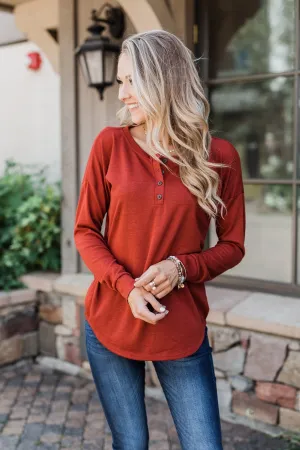 Cozy & Warm 4 Button Henley Top- Rust