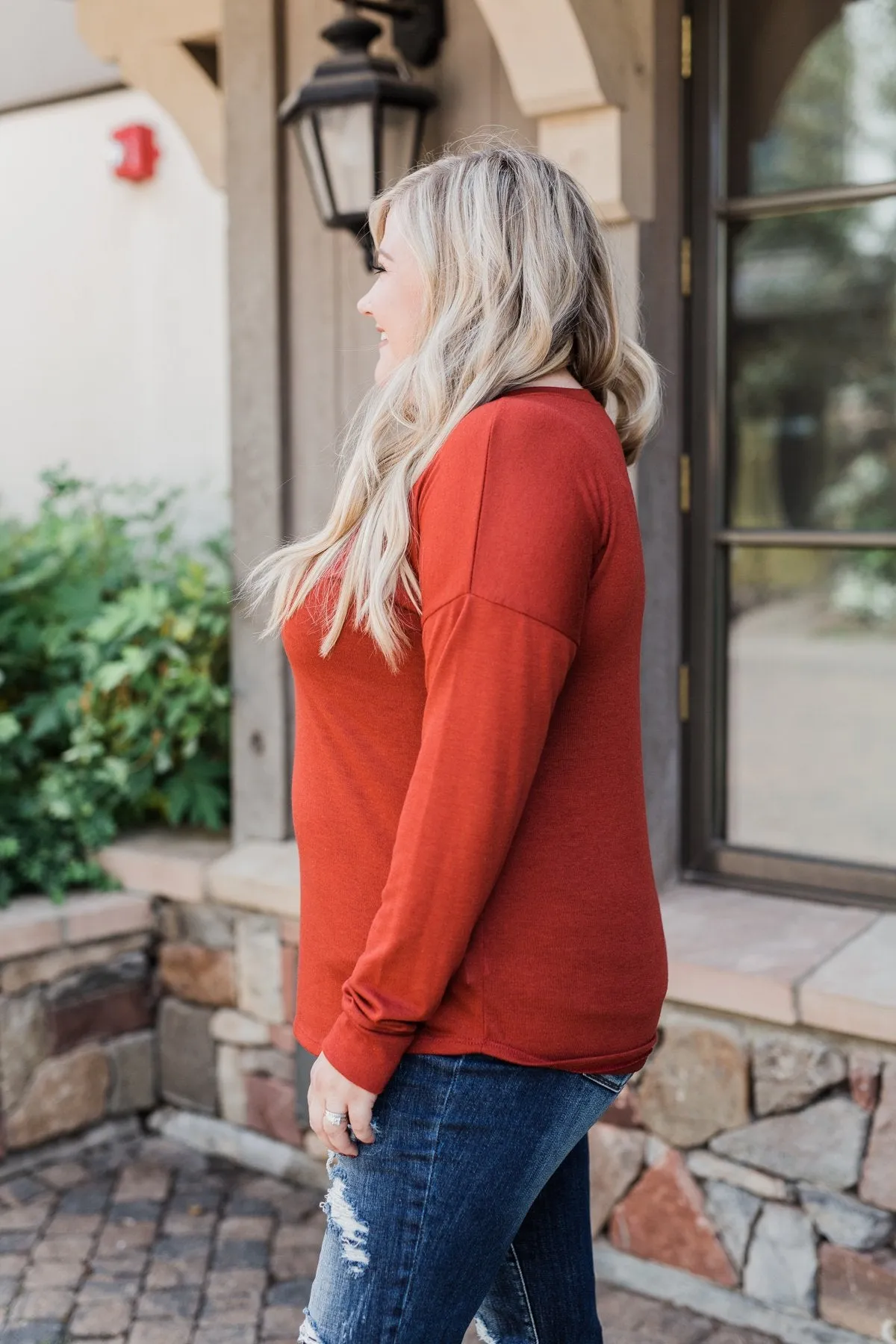Cozy & Warm 4 Button Henley Top- Rust