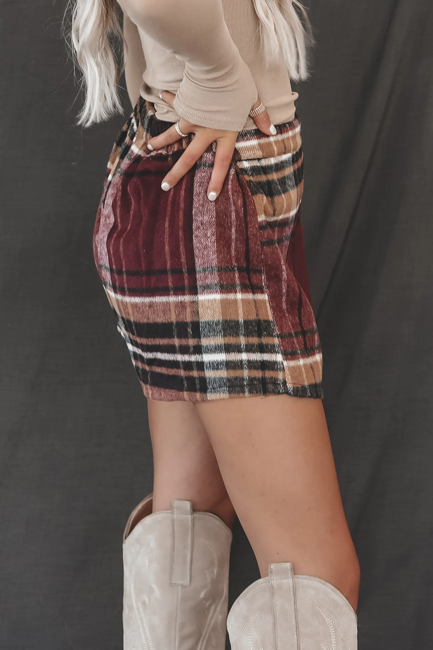 DEAL Always On Your Mind Burgundy Front Wrap Skort