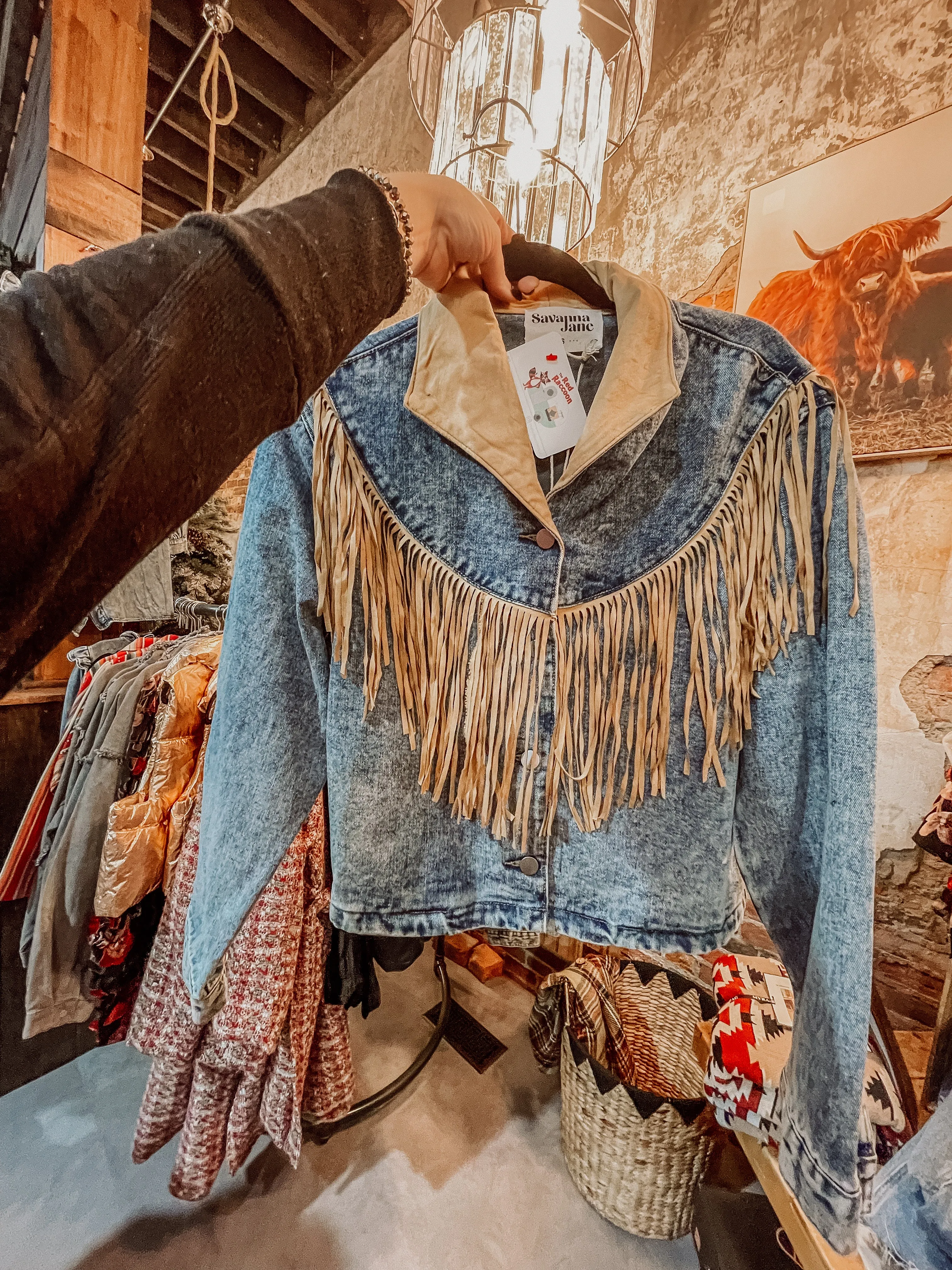 Denim   Suede Fringe Jacket