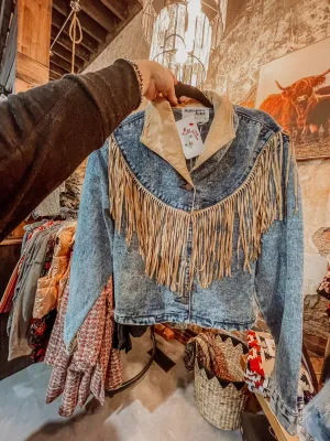 Denim   Suede Fringe Jacket