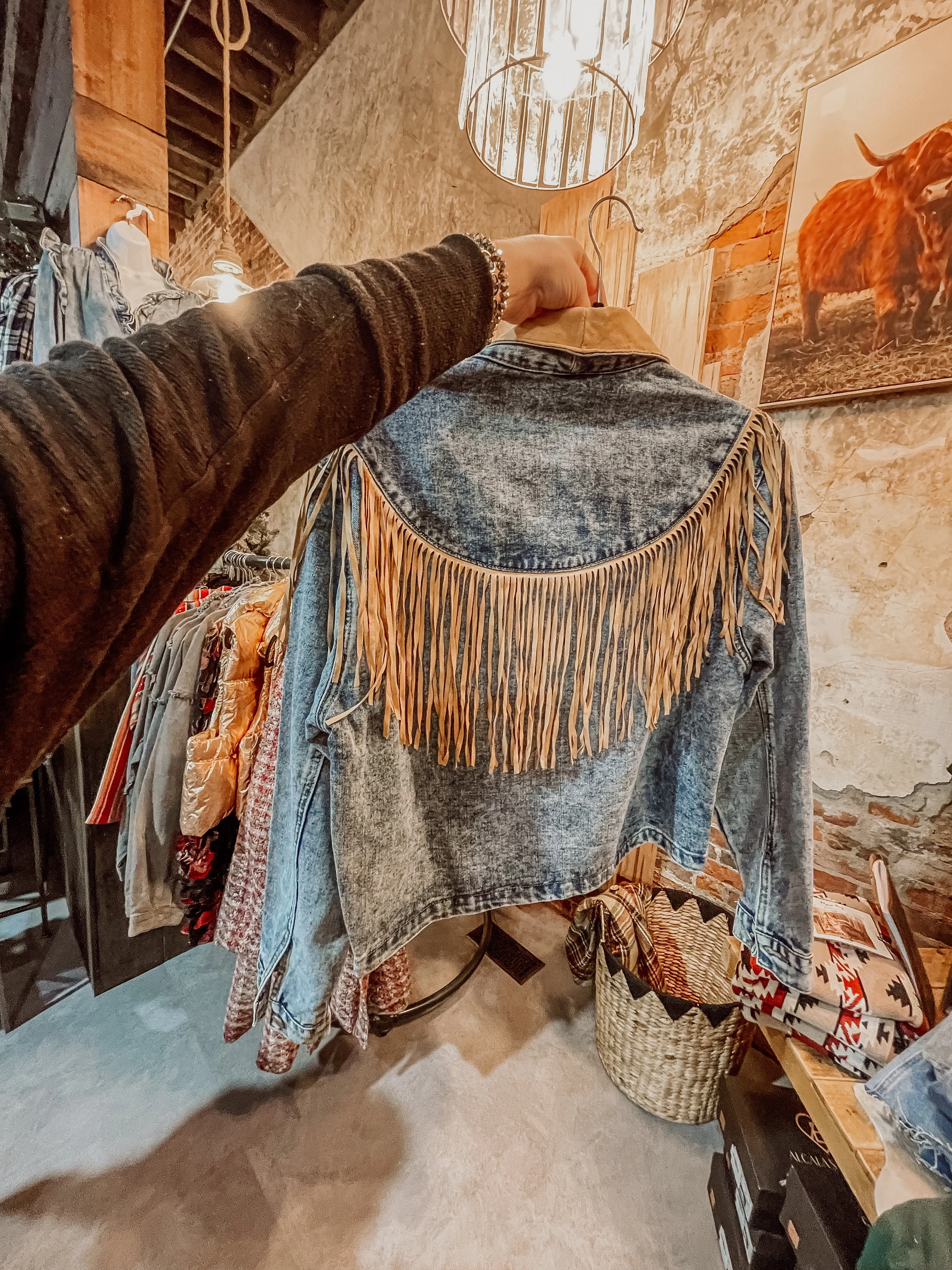 Denim   Suede Fringe Jacket