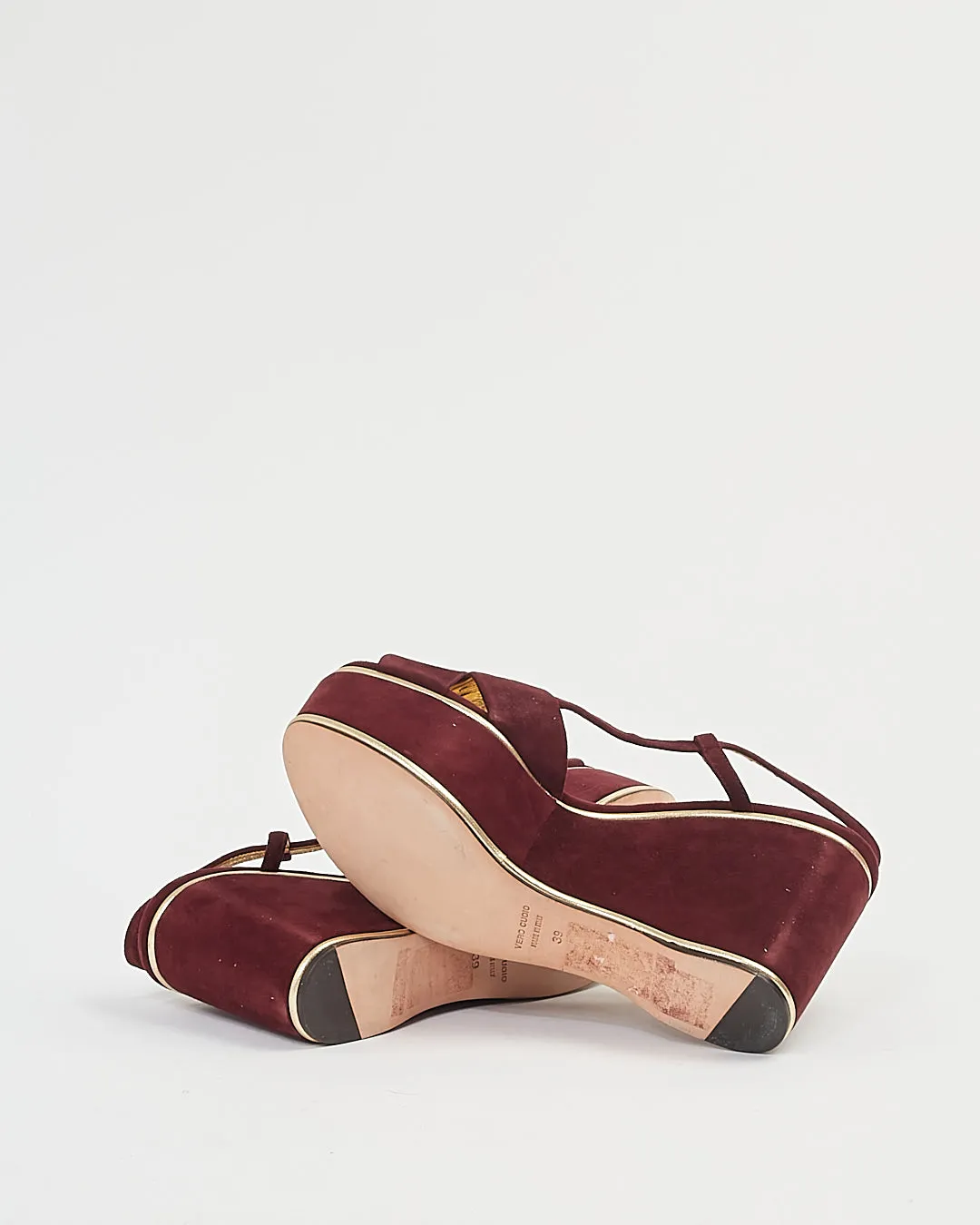 Dolce Gabbana Purple Suede Strap Wedge Heel - 39