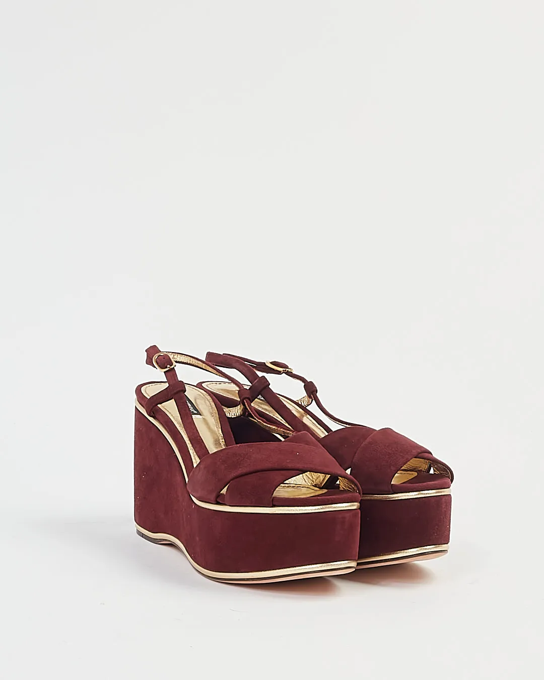 Dolce Gabbana Purple Suede Strap Wedge Heel - 39
