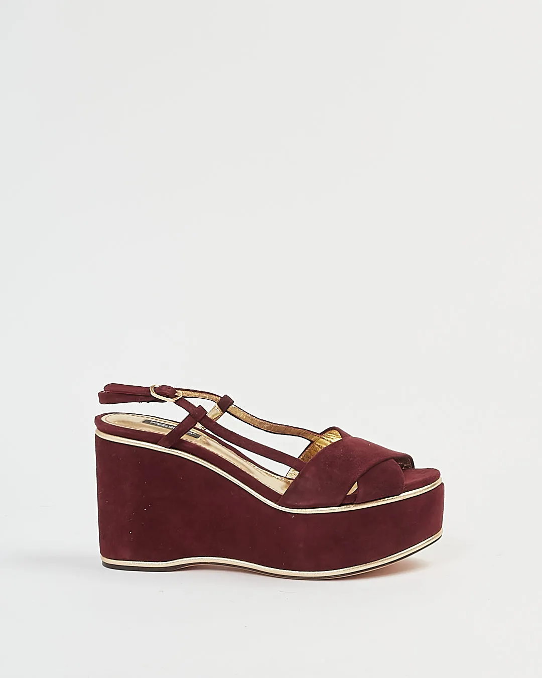 Dolce Gabbana Purple Suede Strap Wedge Heel - 39