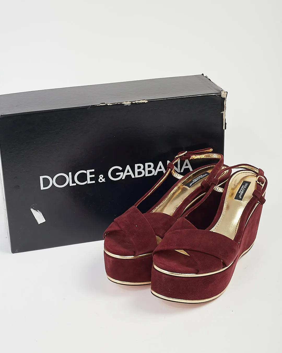 Dolce Gabbana Purple Suede Strap Wedge Heel - 39