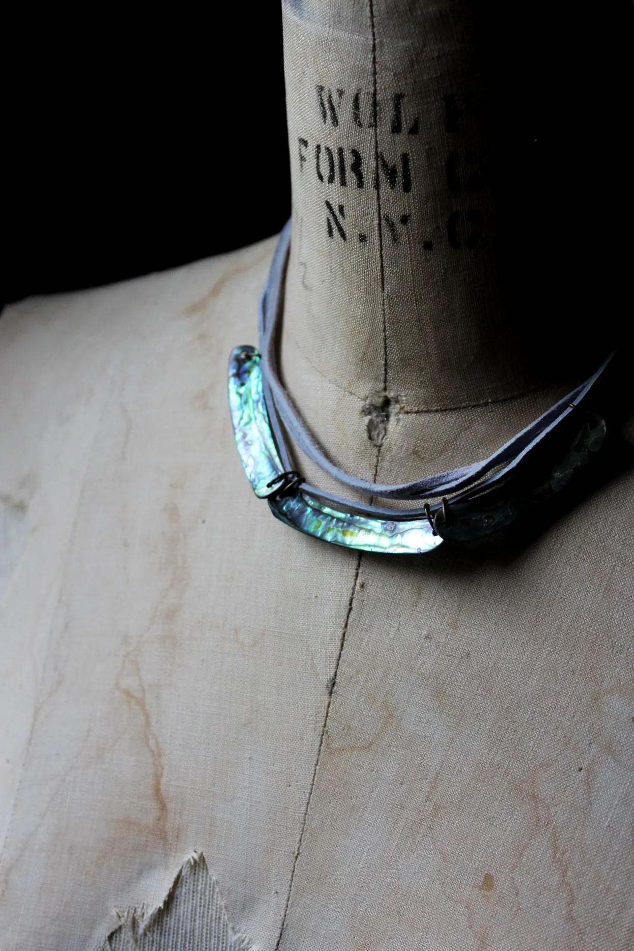 Ebb Tide | Abalone. Layered Lavender Suede & Shell Collar Necklace.