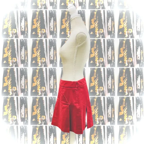 ELEVENSES | 6 | Anthropologie Red Pleated Cotton Acetate Lined Mini Skirt NWOT
