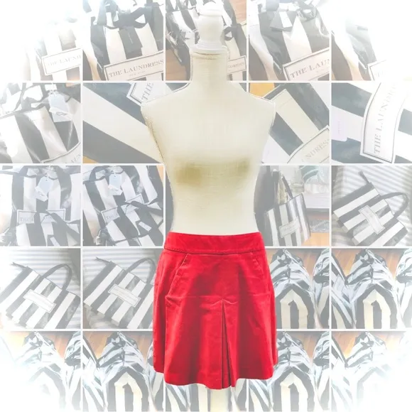 ELEVENSES | 6 | Anthropologie Red Pleated Cotton Acetate Lined Mini Skirt NWOT