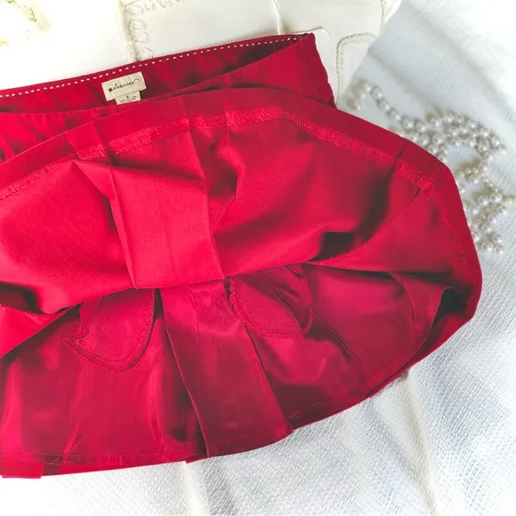 ELEVENSES | 6 | Anthropologie Red Pleated Cotton Acetate Lined Mini Skirt NWOT