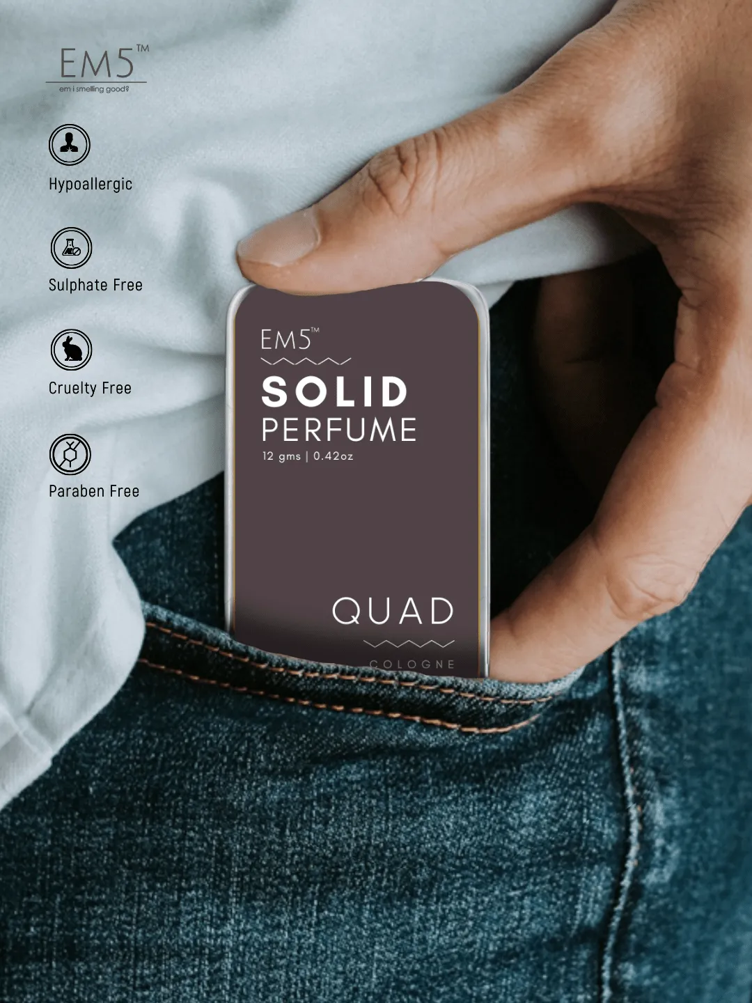 EM5™ Quad | Solid Perfume for Men | Alcohol Free Strong lasting fragrance | Tobacco Vanilla Warm Spicy | Goodness of Beeswax   Shea Butter