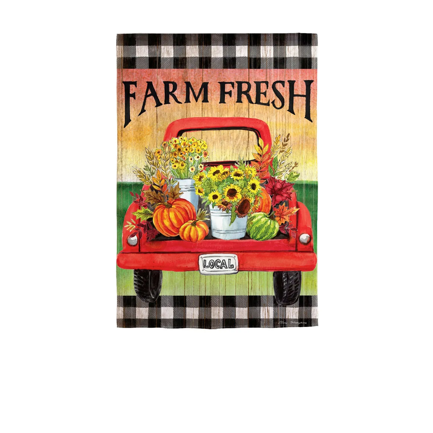 Farm Fresh Flower Truck Garden Suede Flag,14s10003