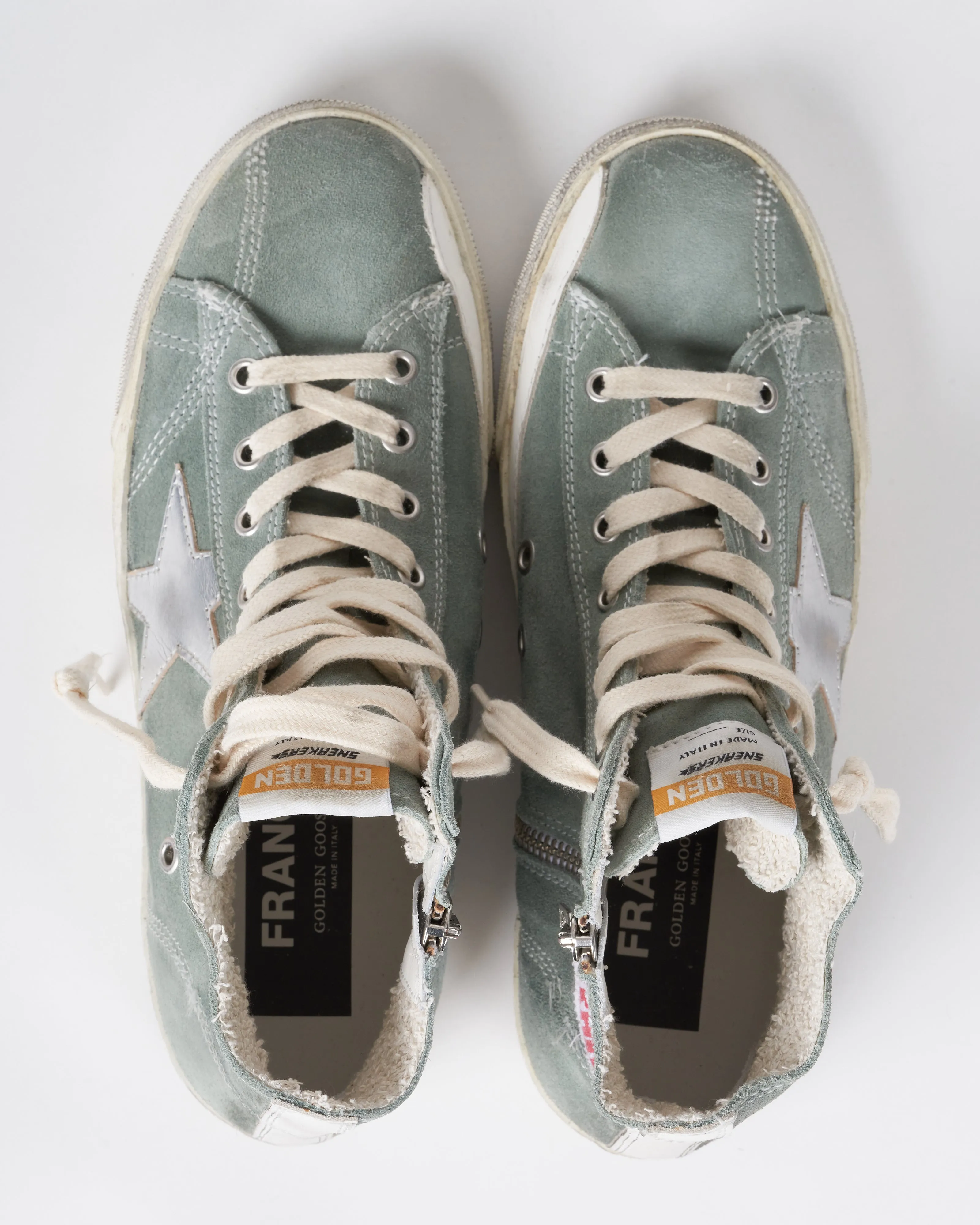 francy suede upper laminated star leather heel stitchings - military green/silver/white 35769