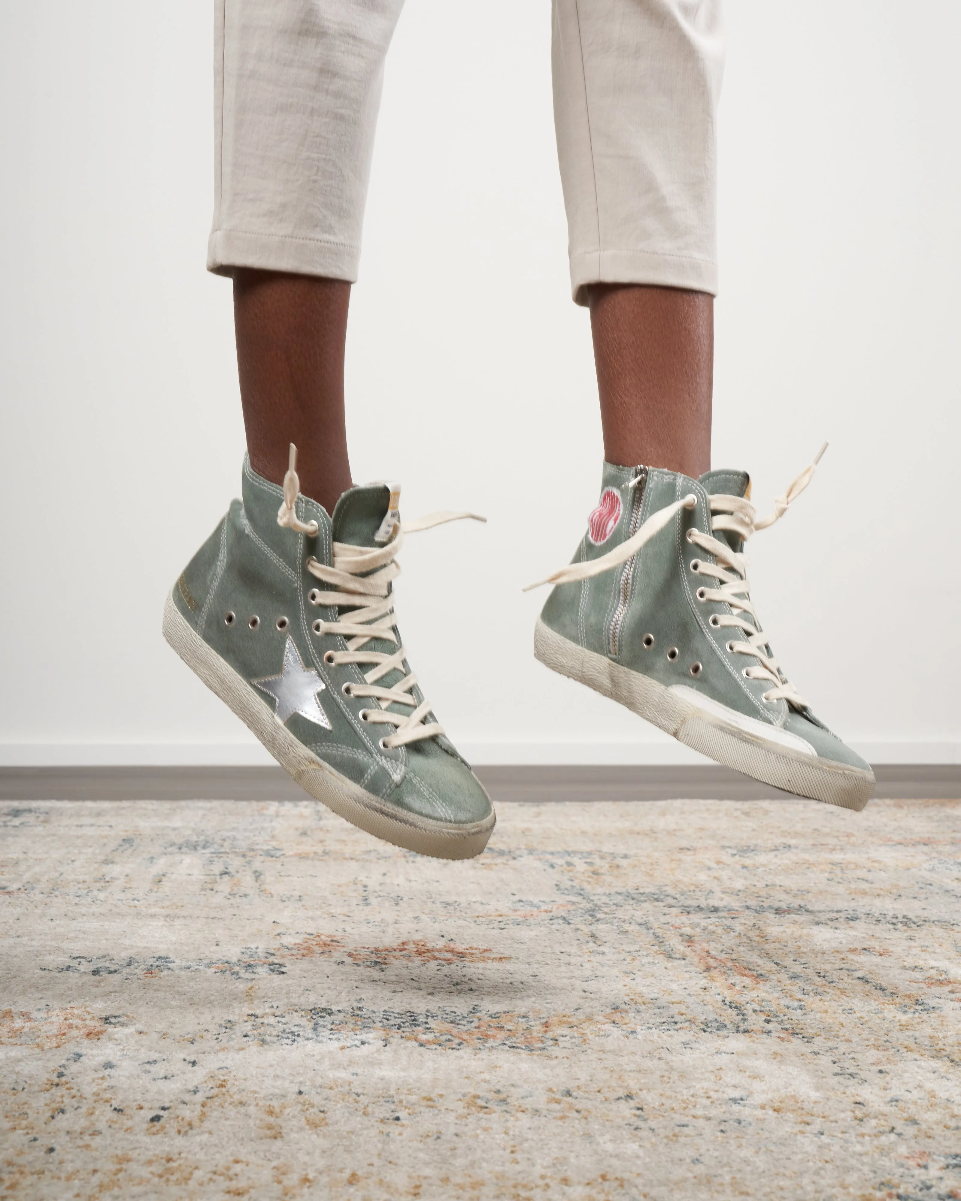 francy suede upper laminated star leather heel stitchings - military green/silver/white 35769
