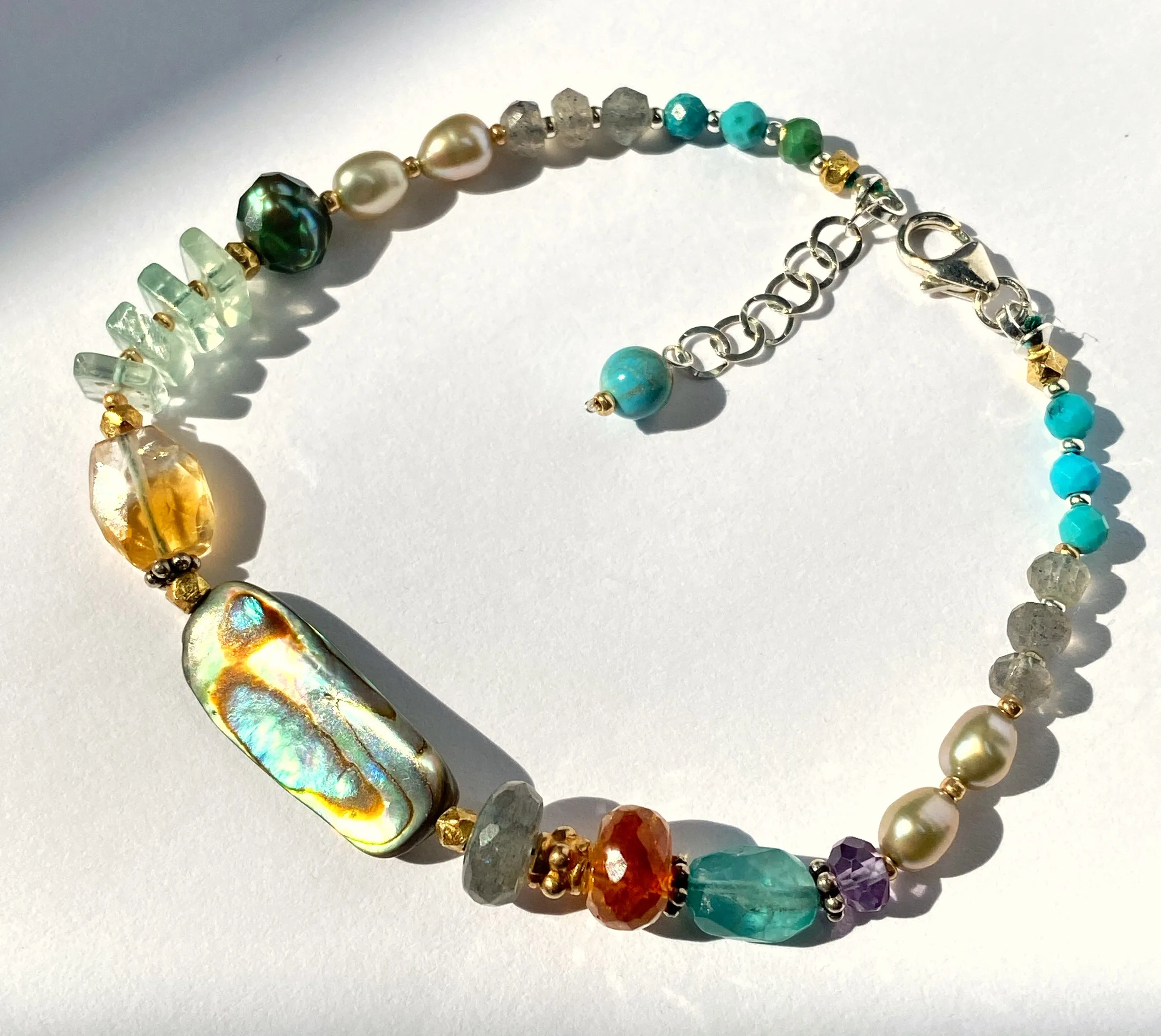 Gemstone, Abalone, Pearl Coastal Chic Boho Bracelet