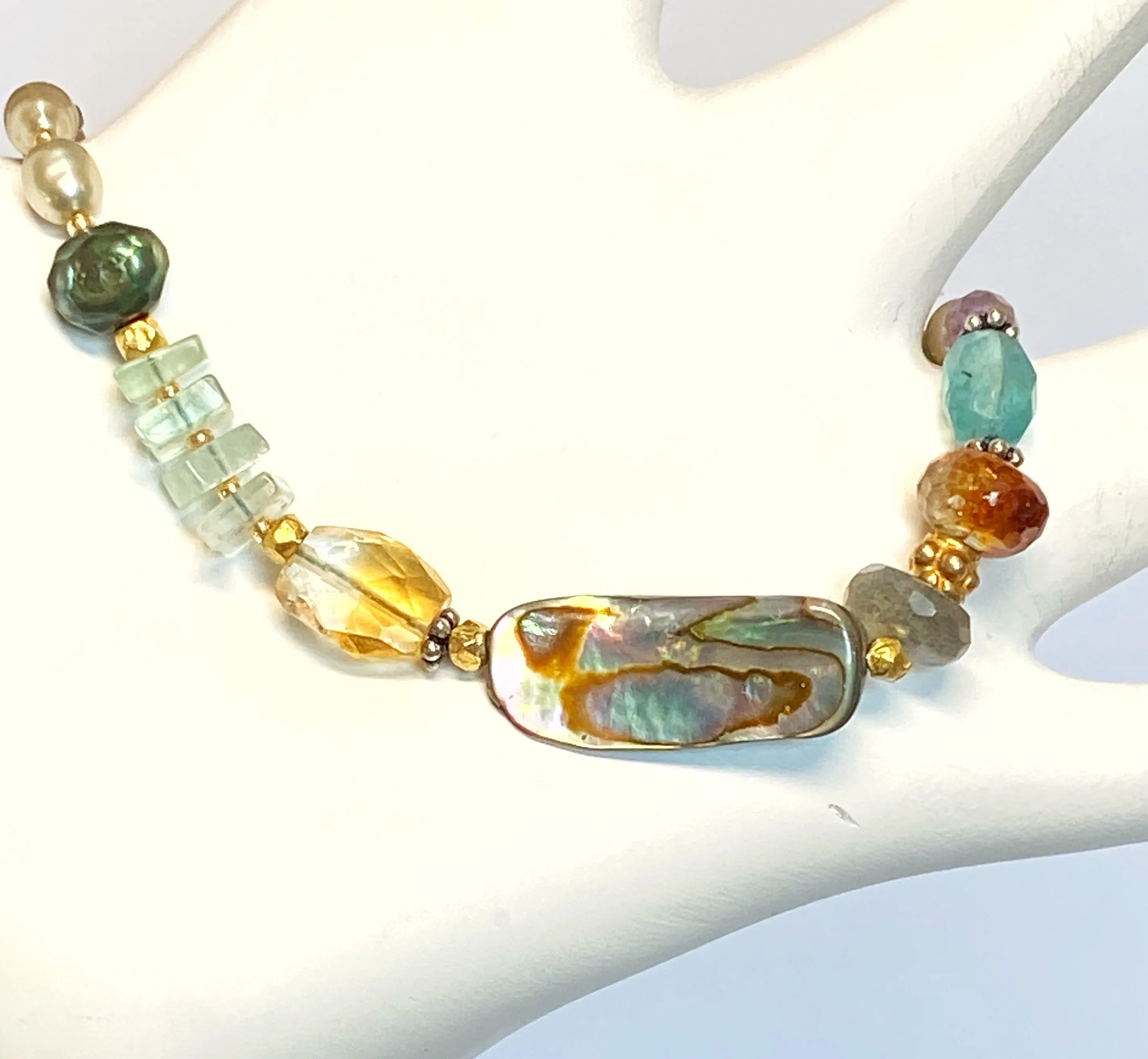 Gemstone, Abalone, Pearl Coastal Chic Boho Bracelet