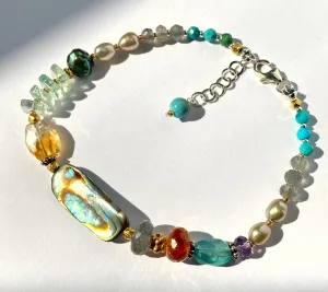 Gemstone, Abalone, Pearl Coastal Chic Boho Bracelet