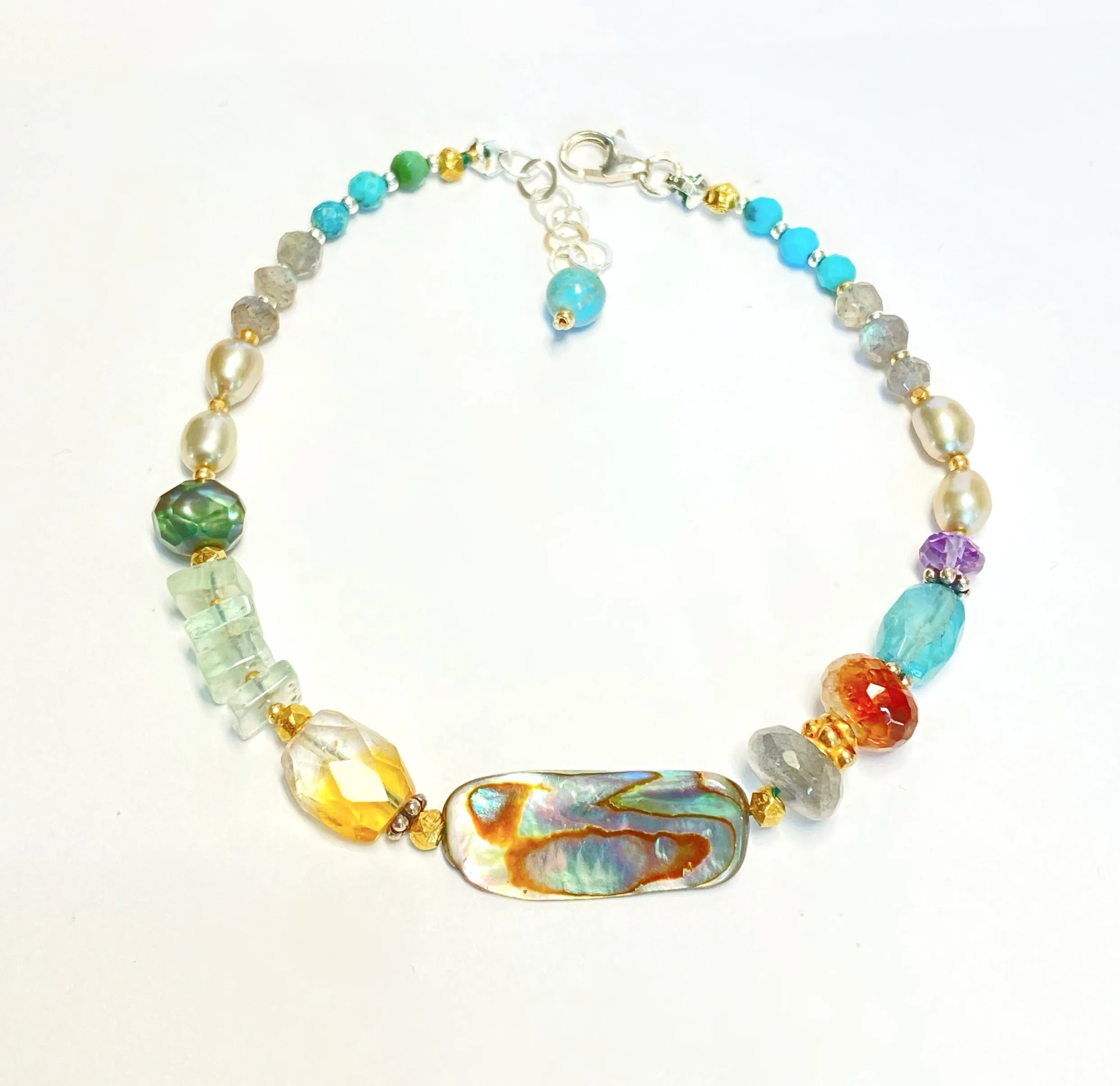 Gemstone, Abalone, Pearl Coastal Chic Boho Bracelet